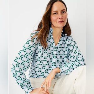 Women's Ann Taylor Blue and Green Patterned Top